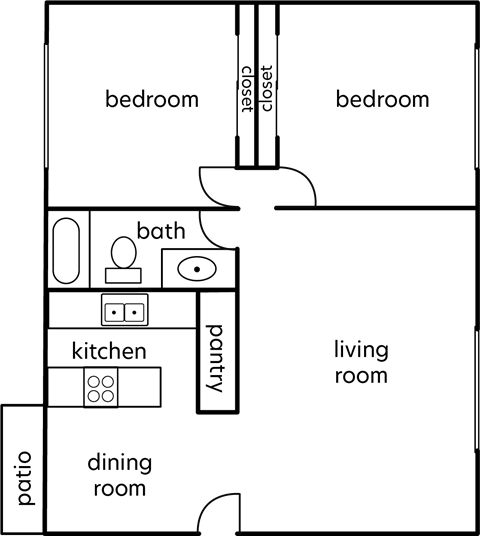 Riverside Villa 2 bed 1 bath 800sf